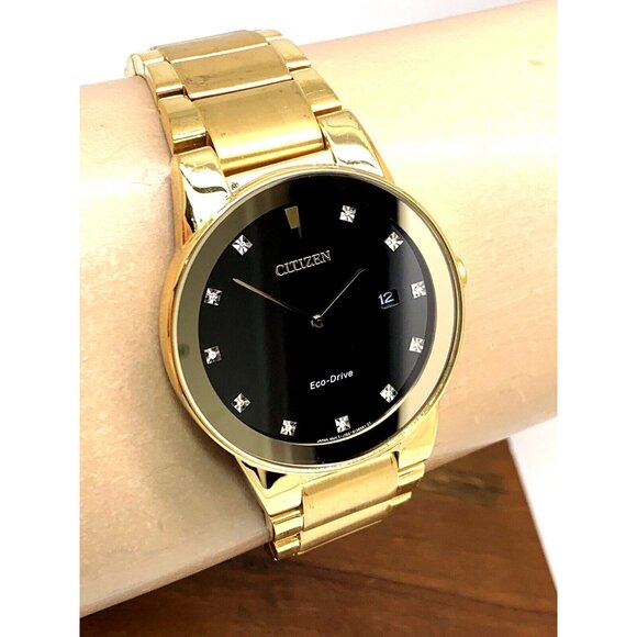 Citizen Men's Watch AU1062-56G Eco Drive Diamond Accent Black Dial Gold Steel - Picture 10 of 13